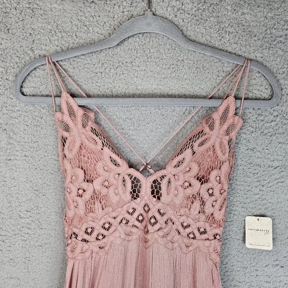 Free People Womens Adella V-Neck Sleeveless Pastel Pink Ruffle-Lace Mini Sz S - Picture 4 of 14